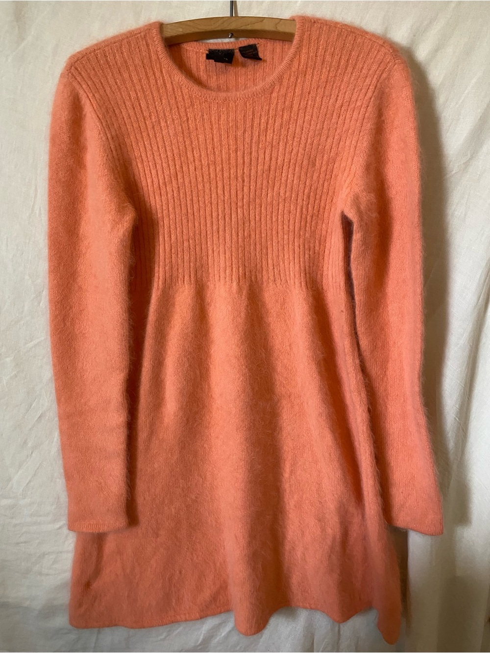 Jessica by Christopher Lai - Coral Long Sleeve Angora Rabbit Ribbed Knit Dress